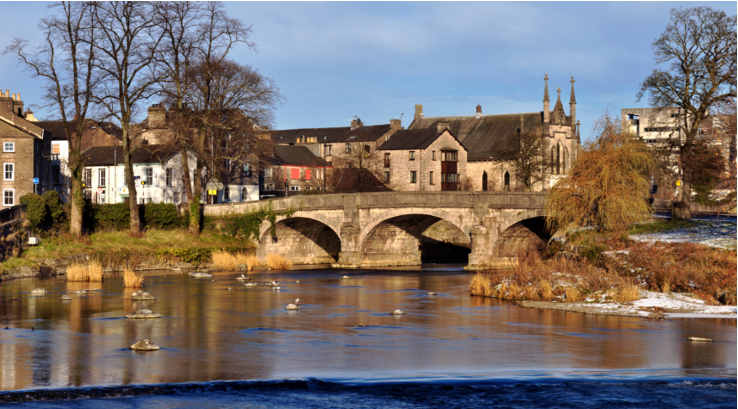 The River Kent running under a bridge in Kendal
