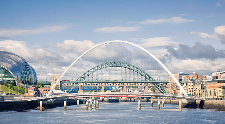 A view down the River Tyne of the Millennium and Tyne Bridges