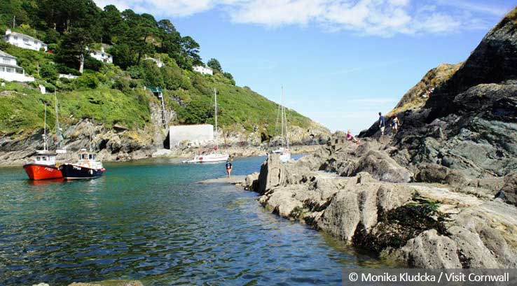 Sunny harbour at Polperro
