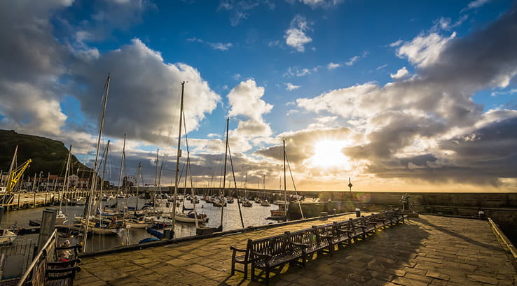 Scarborough harbour at sunrise