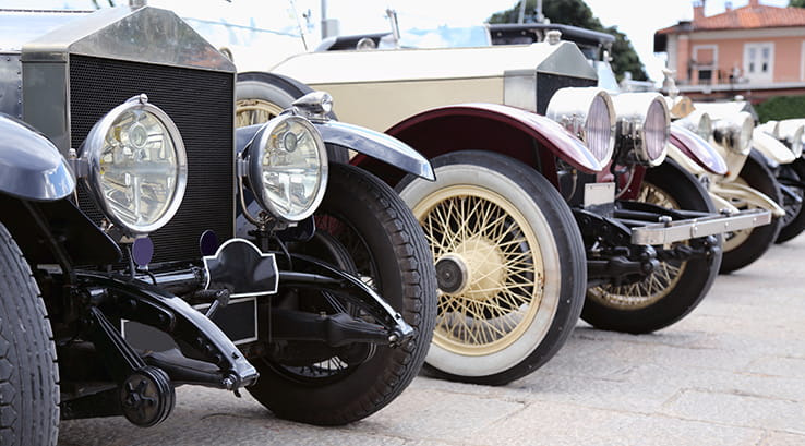A line of classic British cars