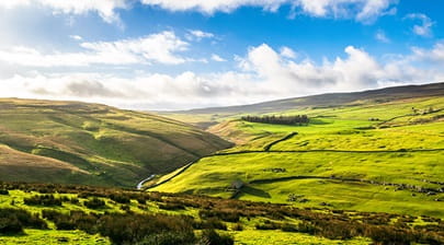 Hills and valleys of the Yorkshire Dales on a sunny day