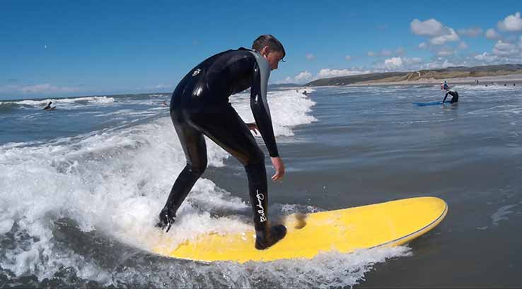 Man surfing on yellow surfboard
