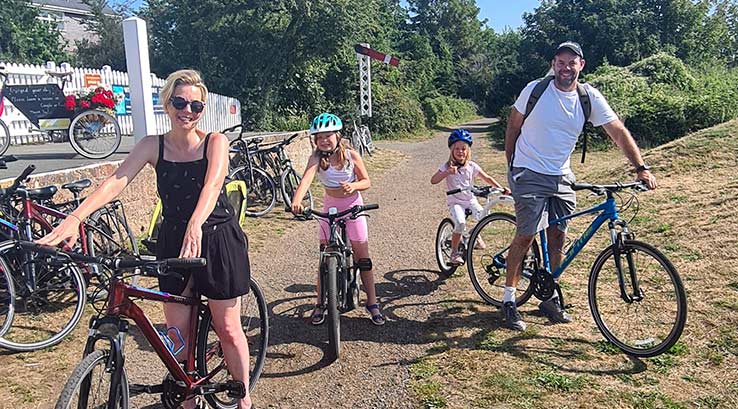 A family cycling