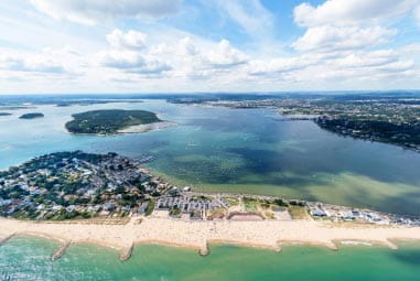 aerial shot of seaside town