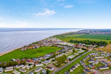 aerial shot of California Cliffs holiday park and its close proximity to the beach