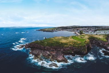 an aerial shot of Eyemouth and its proximity to the sea
