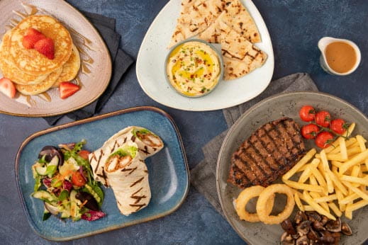 table view of 4 different plates of food