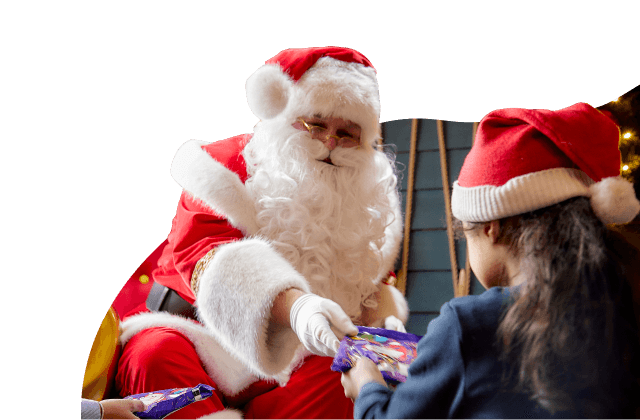 Santa giving gift to child