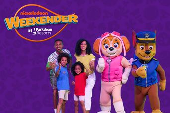 PAW patrol characters with a family at Parkdean Resorts
