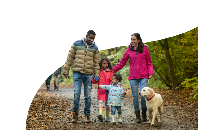 Family walking in the woods