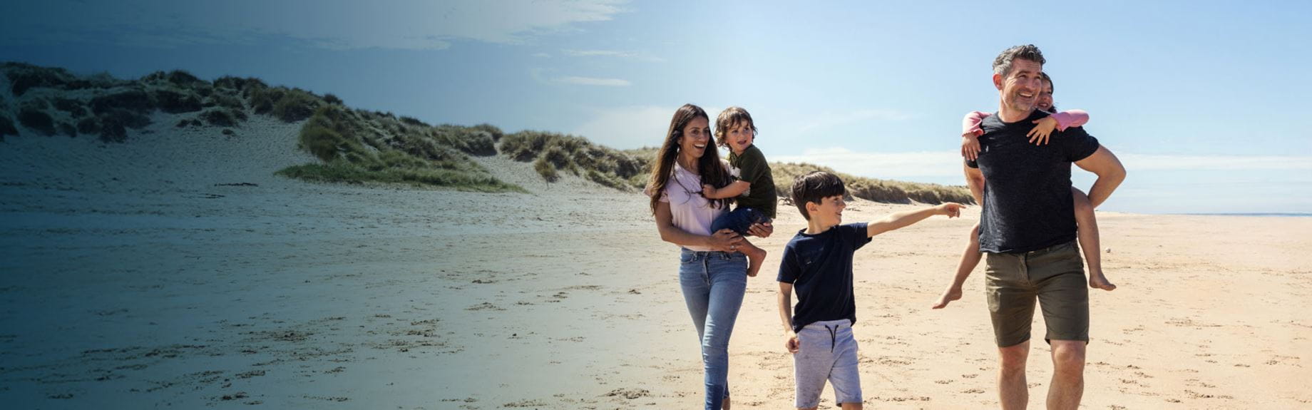 Family walking along the beach
