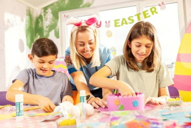 Family making an Easter bonnet