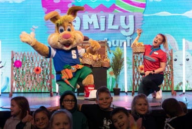 Easter bunny on stage at Parkdean Resorts