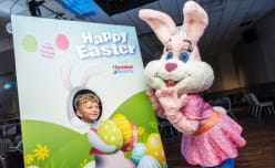 Child taking a picture with bunny