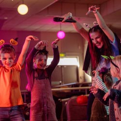 Kids and parents spooky dancing