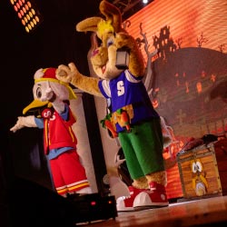 Mascots on stage