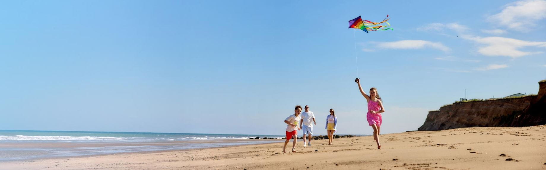 Family flying kite on the beach