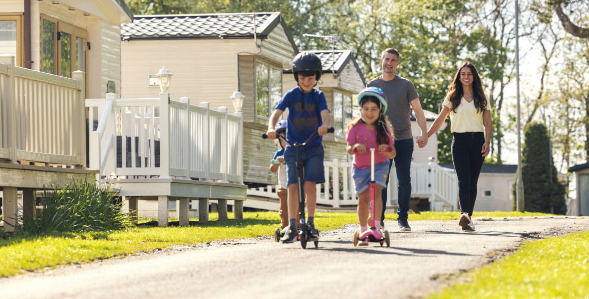 Family near caravans