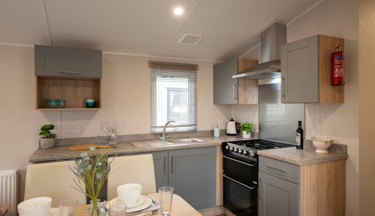 The kitchen and dining area of the Willerby Malton static caravan