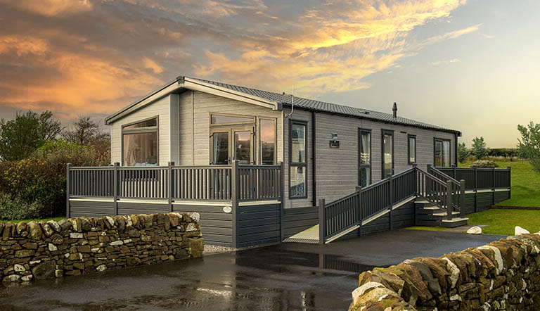 Lodge exterior in the sunset 