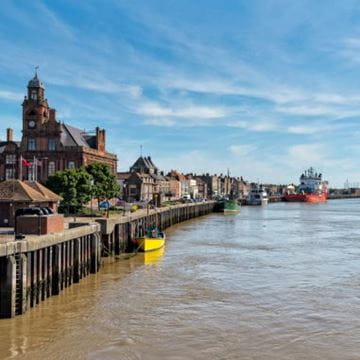 Coastal town bordering the water