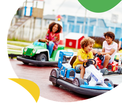 Mother and children on go karts