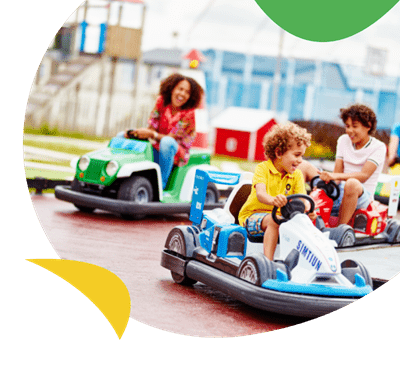 Mother and children on go karts