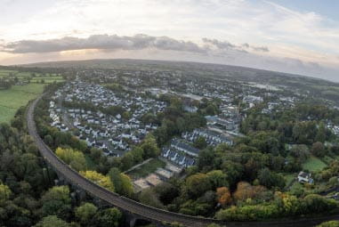 A town surrounded by countryside