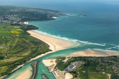 An aerial view of Lelant beach