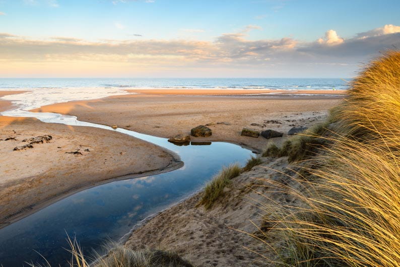 the beautiful beach at sun set