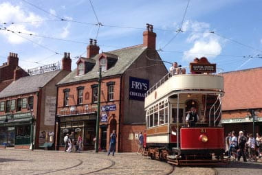 Quaint village with tram