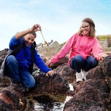 Children playing in a rocky stream of water