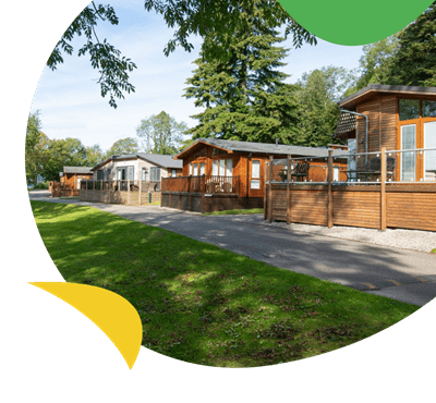 A row of holiday lodges at Fallbarrow Holiday Park Lake District