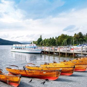 boats moored in a vast lake
