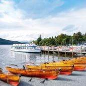boats moored in a vast lake