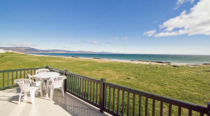A sea view from a lodge veranda at Grannie's Heilan' Hame Holiday Park