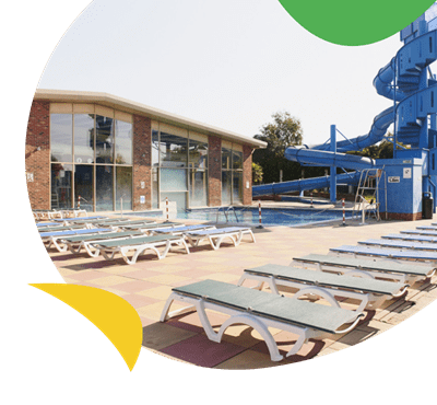 Outdoor pool and water slide at Highfield Grange
