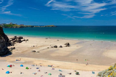 A cornish beach on a bright sunny day