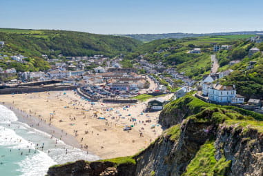 An aerial view of Porthreath beach