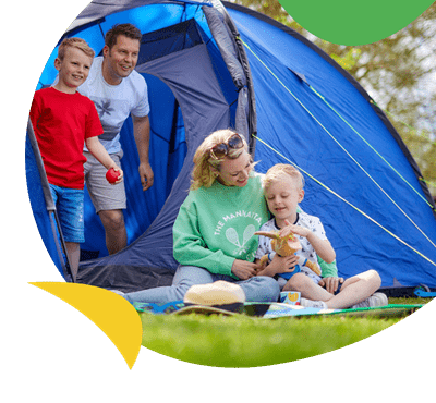 A family sat in their tent at Kessingland Beach Holiday Park