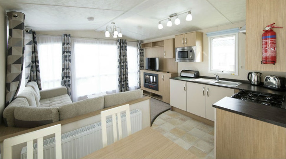 The interior of a caravan living area