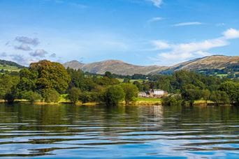 hills, countryside and a lake