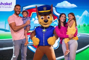 PAW Patrol mascots and a family