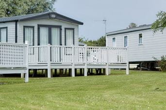 Exterior shot of caravan with veranda