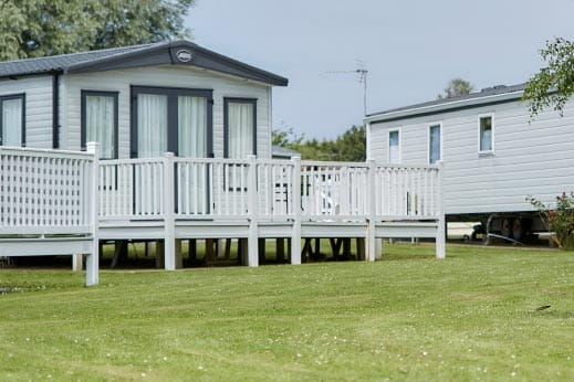 Exterior shot of caravan with veranda