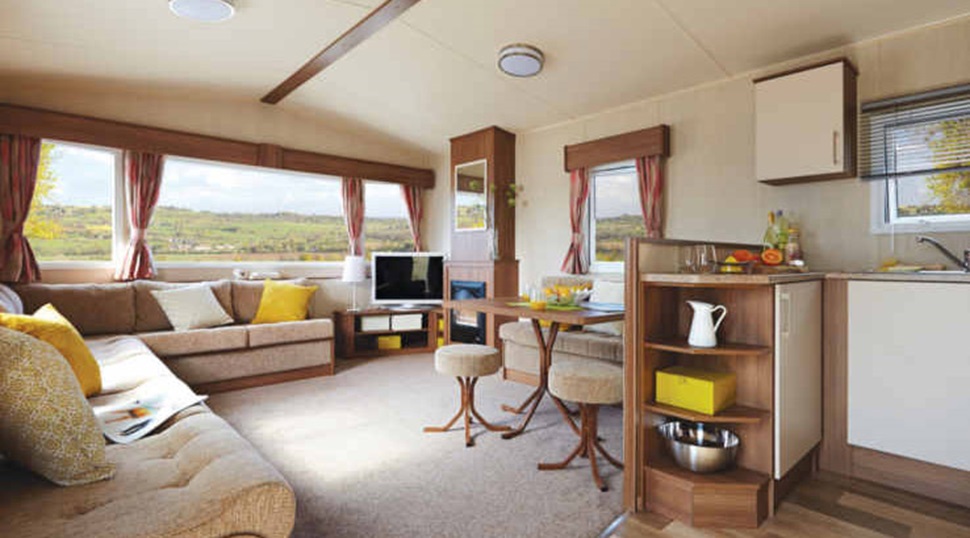 The interior of a caravan living area