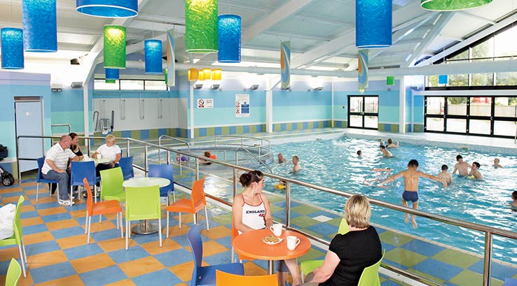 cafe area overlooking the indoor swimming pool