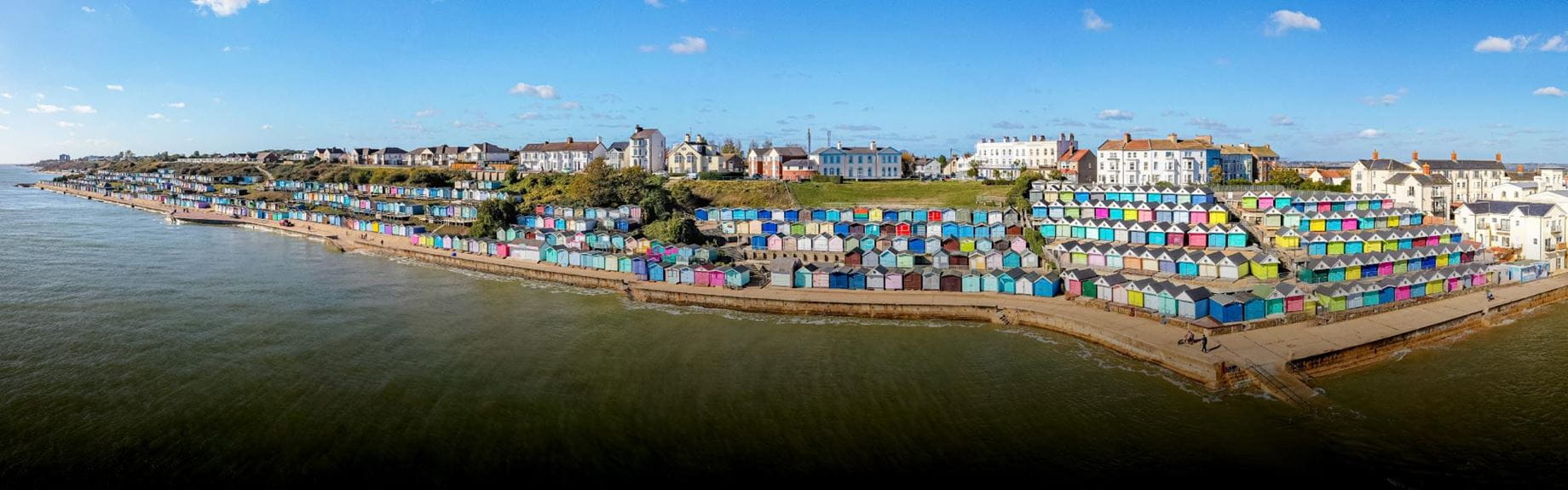 Essex beach front with colourful bleach huts