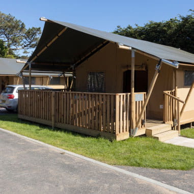 An external view of a wooden lodge
